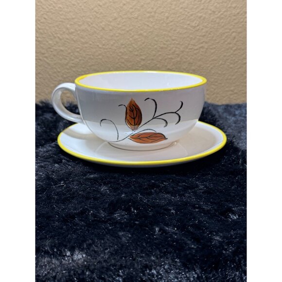 Handpainted Ceramic Large Cup Saucer Cappuccino Latte Soup Italy - Picture 1 of 9